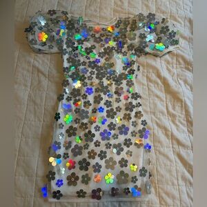 Floral Sequin Dress with Puff Sleeves